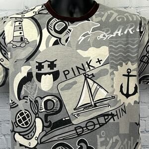Pink Dolphin T Shirt Streetwear AOP All Over Print Short Sleeve Gray M Medium